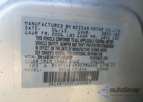 2015 Nissan Sentra S from USA, damaged, VIN 3N1AB7AP2FL665869